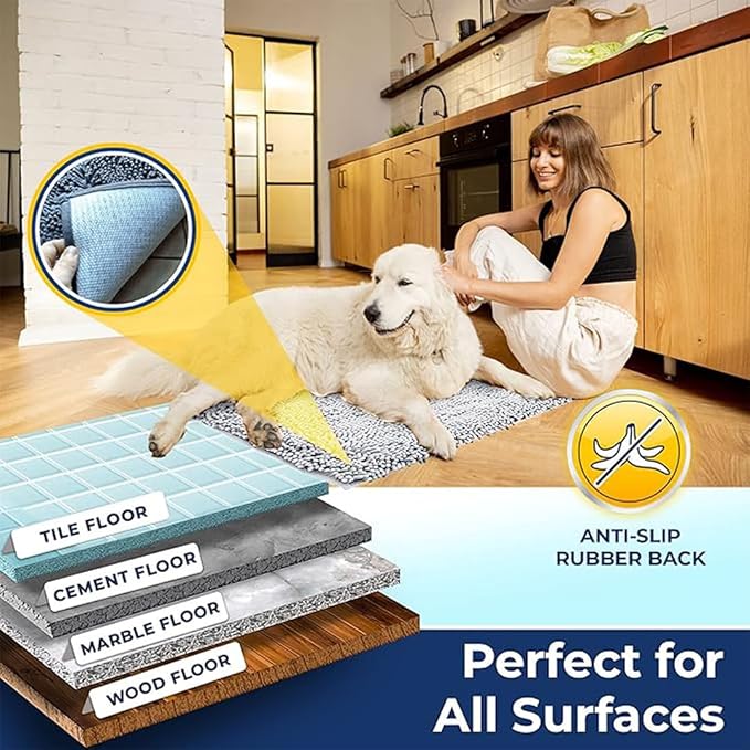 Muddy Mat® | Chenille Bathroom Rugs Quick Dry Microfiber Mats Non Slip Washable, Extra Thick, Soft and Highly Absorbent Bath Mats for Bathroom, Kitchen, and Shower Floor - White 35"x59"