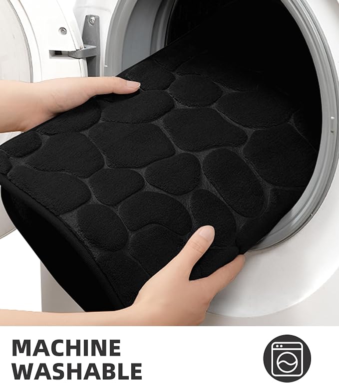 YIHOUSE Memory Foam Runner Rug, Cobblestone Bathroom Runner Rugs Super Water Absorbent Bath Mats for Bathroom Machine Washable Bath Rugs for Hallway Bedroom Laundry Room(26 x 50,Black)