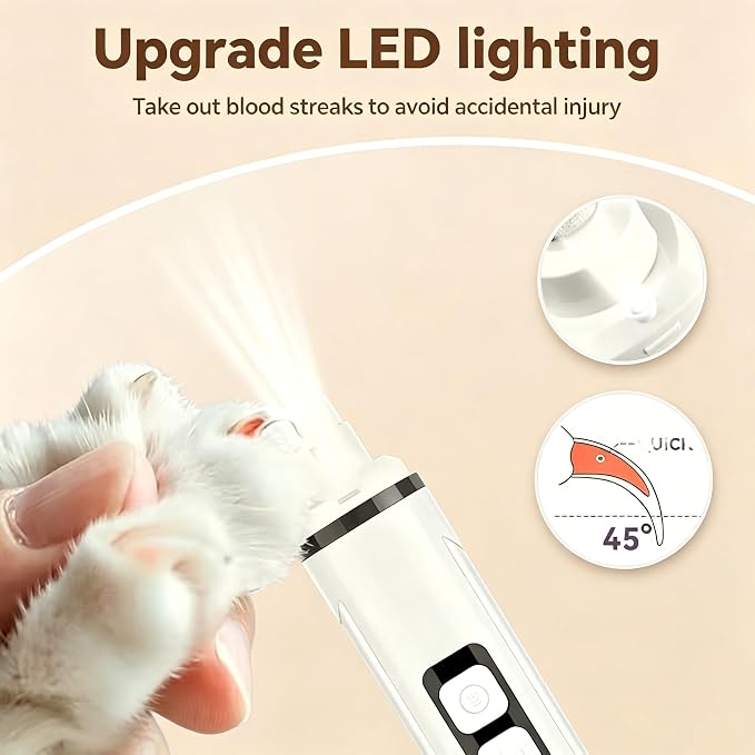 Dog Nail Grinder Quiet- 3-Speed Dog & Cat Nail Grinder with LED Light & Battery Display & Upgrade Grinding Head - Painless Nail Trimmer Dogs, Thick Nails, and Sensitive Paws | Dog Nail Grinder Quiet- 3-Speed、LED Light & Battery Display 、Upgrade Grindin...