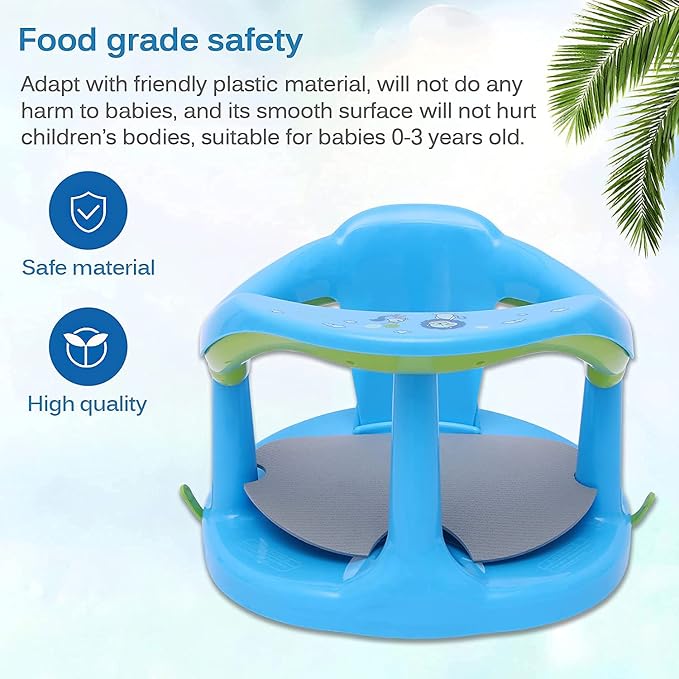 Baby Bath Seat， Portable Toddler Child Bathtub Seat for 6-18 Months，Newborn Baby Bath Seat，Infant Cute Bathtub Support，with Backrest Support and Suction Cups Tub Seats for Babies (Blue)