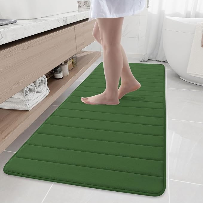 Buganda Memory Foam Bath Mat, 70" x 24", Ultra Soft Bathroom Rugs, Water Absorbent and Machine Washable Bath Rug Runner for Bathroom, Shower, and Tub, Olive Green