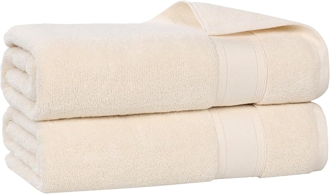 Superior Belmont Zero Twist Cotton Medium Weight Bath Sheets, for Guest Bath, Bathroom, Shower, Spa, Plush, Quick Dry, Ultra-Soft Towels, Essentials, Thick Border, Oversized Towels, Set of 2, Ivory