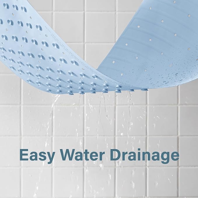 Extra Long Rubber Bathtub Mat, Non-Slip Shower Tub Mat, 39x16 Inch, Bath Tub Floor Mat with Suction Cups and Drainage Holes, Light Blue