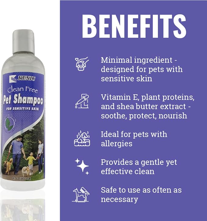 Kenic Sensitive Skin Hypoallergenic Dog & Cat Shampoo – Unscented, Gentle Clean for Allergy-Prone Pets, Natural & Soap-Free Formula, Made in USA