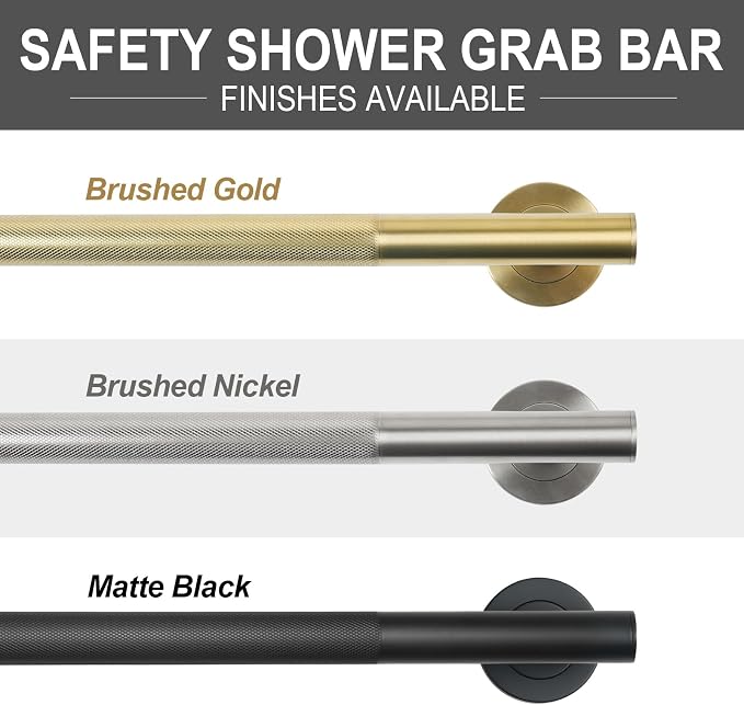 Lava Odoro Gold Shower Grab Bars, 24" Stainless Steel Bathroom Safety Grab Bar, Upgrade Anti-Slip Knurling Shower Grab for Bathtub, Shower Handle for Elderly and Handicap, ADA Compliant SG009-SG-K