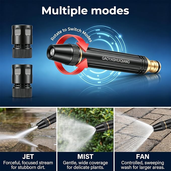 High Pressure Car Wash Nozzle – 2026 Upgraded Garden Hose Sprayer with Quick Connect,Heavy Duty for Car Wash,Showering Pets,Garden Watering & Outdoor Cleaning