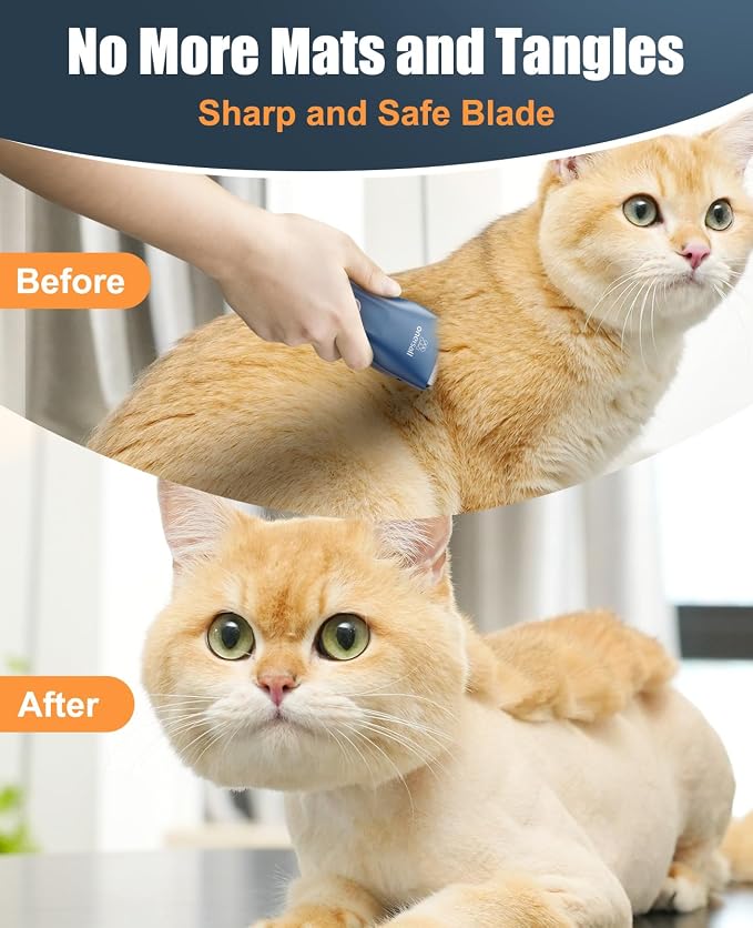 oneisall Pet Clippers for Cat Matted Hair, Quiet Pet Shaver for Cats | Waterproof Cordless Cat Clippers for Matted Long Hair with Storage Bag,Lightweight and Easy to Use for Cat, Pet, Small Dog