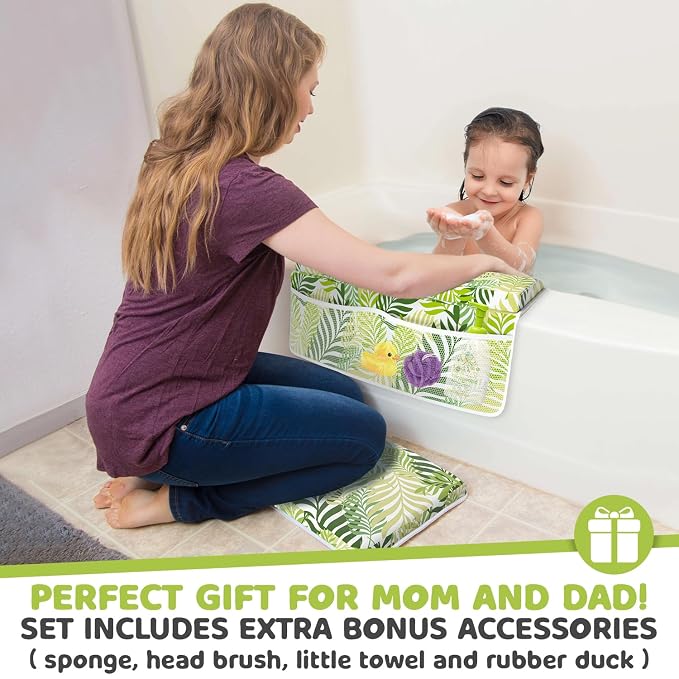 Bath Kneeler & Elbow Kneeling Rest Pad Set for Baby Washing Baths Gift Set | Includes Sponges Duckies Cloths & More! Perfect Set for Bath Time - Baby Shower and Birthday Gifts Necessity & Essentials