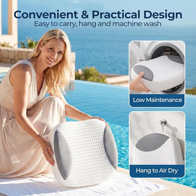 Hot Tub Booster Seat for Adults, 4D Air Mesh Hot Tub Cushion with 6 Strong Non-Slip Suction Cups, Ergonomic Hot Tub Seats, Quick Dry Hot Tub Accessories for Adults Indoor Outdoor, No Zipper Design