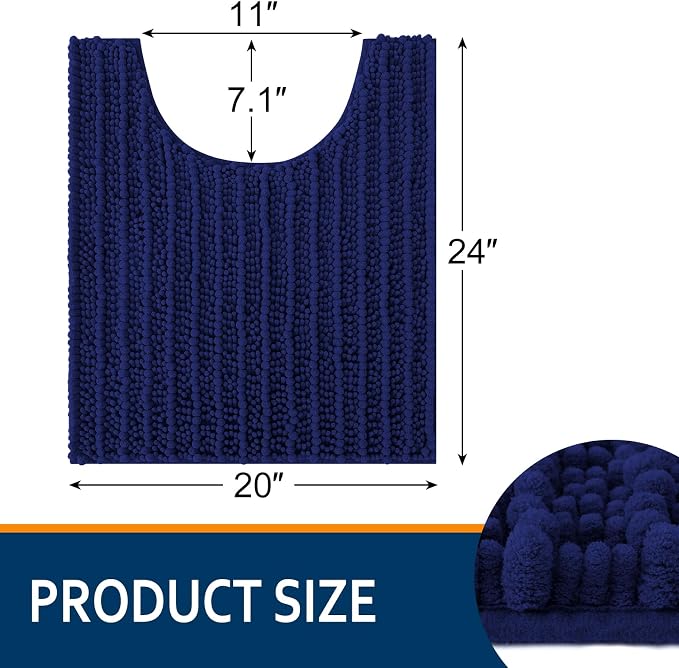 Smiry Bathroom Toilet Rugs U Shaped 24x20, Extra Soft Absorbent Non Slip Rubber Backing Chenille Contour Bath Rugs for Toilet, Machine Washable Contoured Bath Mats, Navy Blue