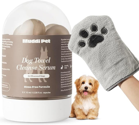 Dog Concentrated Waterless Rinse-Free Shampoo & Conditioner with Bath Mitt – Sensitive Skin, Stress & Itch Relief Gentle Leave-in Serum – 98.65% Naturally Derived-Dry Shampoo for Dogs–8×10ml