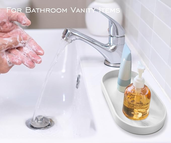 White Small Tray (10 inch), Oval Tray | Small Serving Tray for Countertop Organizer, Coffee Accessory , Soap, Perfume, Bathtub Bathroom Vanity Items