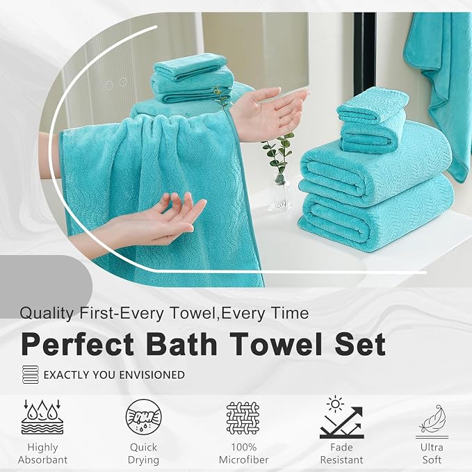 4 Piece Extra Large Bath Towel 35"x70" Oversized Bath Sheet Bath Towel Set for Bathroom Ultra Soft Cozy Highly Absorbent Quick Dry Bathroom Towel for Spa Gym Hotel,Shower Towel for Daily Use,Aqua Teal