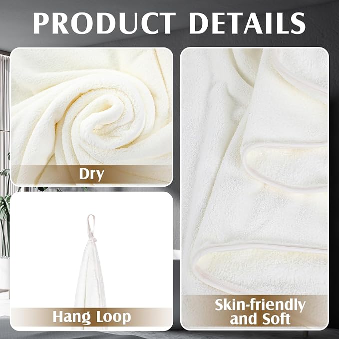 Preboun 2 Pcs Oversized Fleece Bath Towels, 40 x 80 Inch Bath Sheets Extra Large Microfiber Coral Velvet Highly Absorbent Towels 350gsm High Density Towel for Adults Home Beach (Cream)