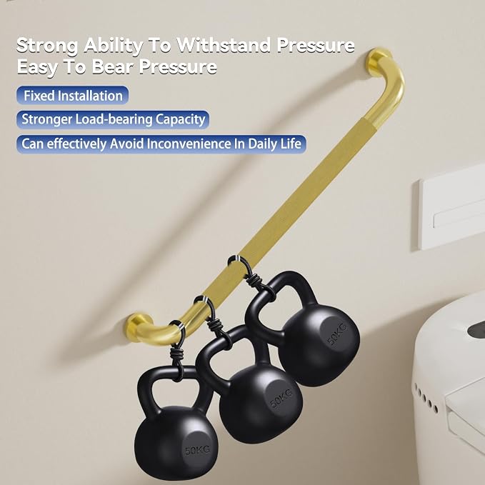 42 Inch Shower Grab Bar, Brushed Gold Bathroom Grab Bar Handle with Anti-Slip Knurled Grip, Stainless Steel Bath Balance Bar, 1.25" Diameter Bath Safety Bar Support for Seniors Elderly Pregnant