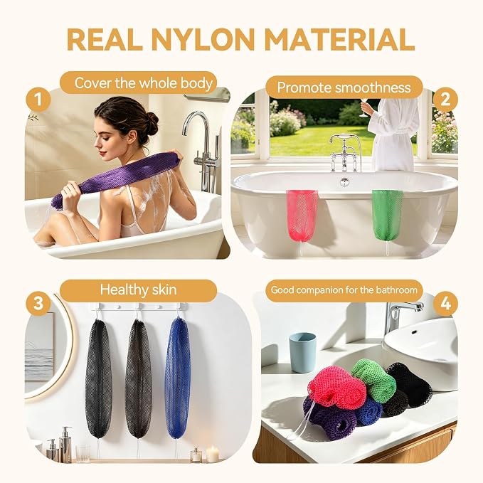African Net Sponge 6Pk Long Multi Color Exfoliating Body Scrub | Quick Dry, Mildew Resistant Exfoliating African Bath Net for Back & Full Body Shower Cleansing