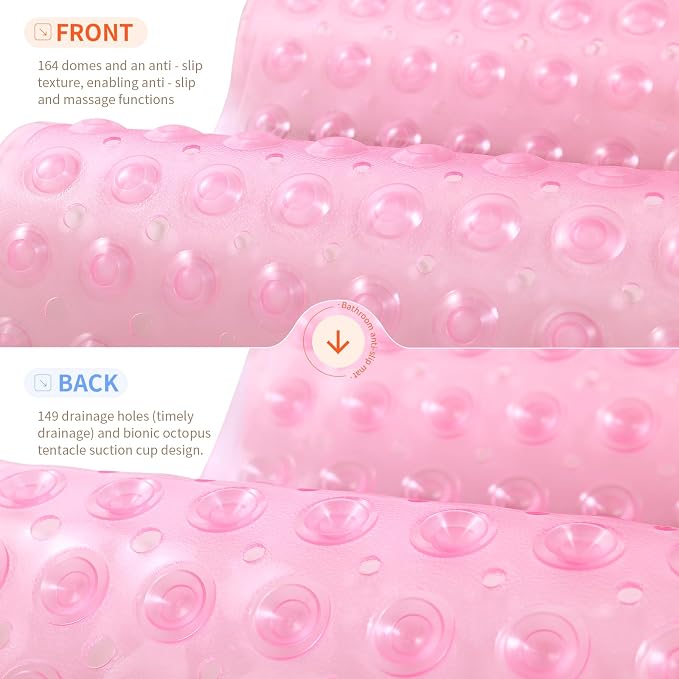 Anti-Slip Bathtub Shower mat, 21×21（ 53×53cm） inch Soft Oversized Machine Washable Non-Slip Bathtub mat with Drainage Holes, Bathroom Floor Suction Cup.（1-Clear Pink）