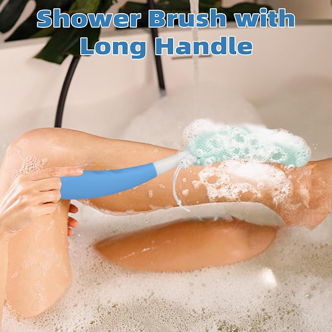 Shower Back Brush with Long Handle, 15.35" Body Brush, Long Back Scrubber for Men Women, Long Handled Sponge Body Exfoliator, Loofah Back Scrubber for Aid Bathing（Black）