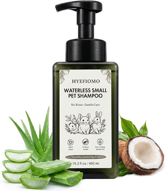 15.2 oz Large Capacity Waterless Small Animal Shampoo - No Rinse Dry Foam for Guinea Pig, Bunny, Ferret - Essential Pet Grooming Kit & Odor Eliminator