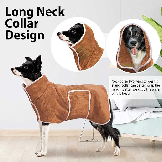 Dog Bathrobe Towel Dog Drying Coat - Super Absorbent Towels Bath Robe for Dogs Large, Soft Adjustable Collar & Belly Strap Fast Drying Coat Pet Cat Bath Robe (Brown, Small)