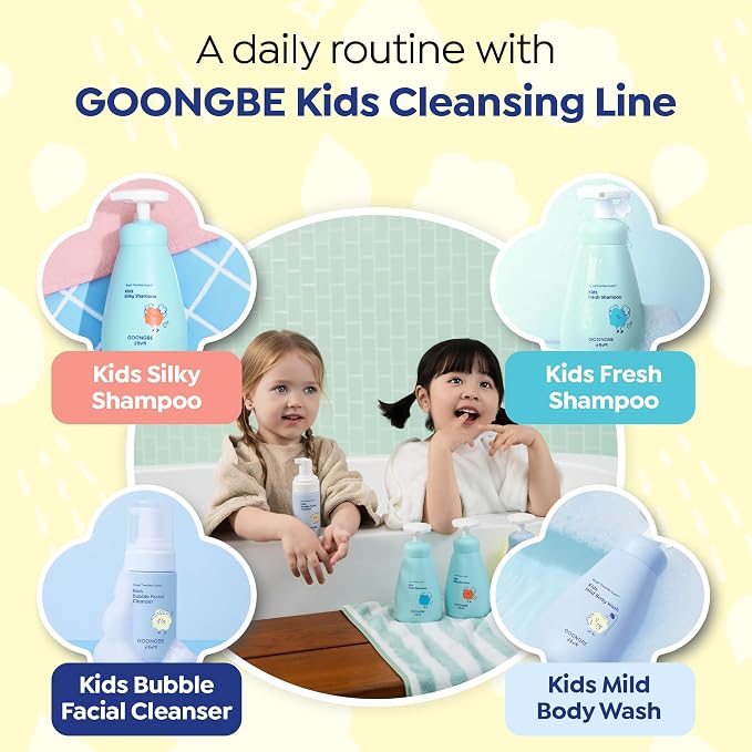 GOONGBE Kids' Mild Body Wash - Korean Kids Body Cleanser - Hydrating & Refreshing Low pH Soft Bubble Foaming with Panthenol and Amino Acids - Allergen Free Scent, 10.1 fl.oz. 2 Pack