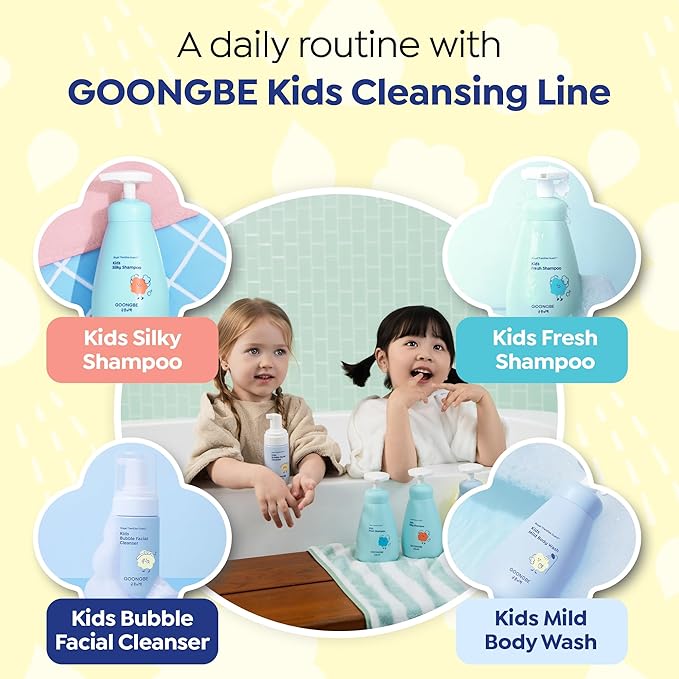 GOONGBE Kids Wash Duo Set - Korean Low pH Silky Shampoo & Mild Body Wash - Silicone-Free Hair Care & Micellar Body Cleanser - Allergen-Free Formula for Sensitive Skin, 10.1 fl.oz. & 10.1 fl.oz.