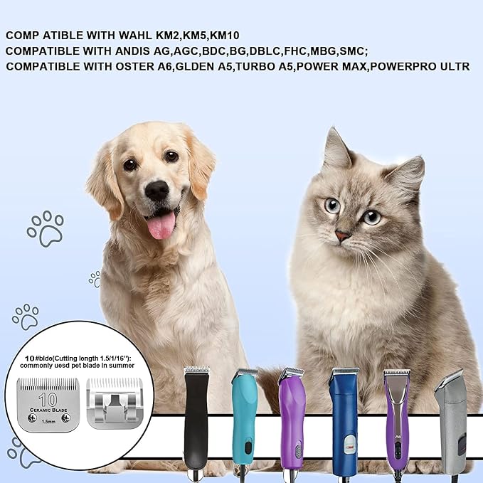 7PCS10 Blades Dog Grooming Blades Compatible with Andis Dog Clipper | For Oster A5/Wahl KM Series Dog Clipper,Ceramic Blade & Stainless Steel Blade ,Size :#10+30+40+3FC+4FC+5FC+7FC