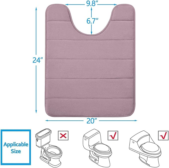 Buganda Memory Foam U-Shaped Contour Toilet Rugs, Absorbent, Thick Soft Washable Bathroom Mat, Floor Carpet Bath Rugs Mat for Toilet Base (24" x 20", Mauve)