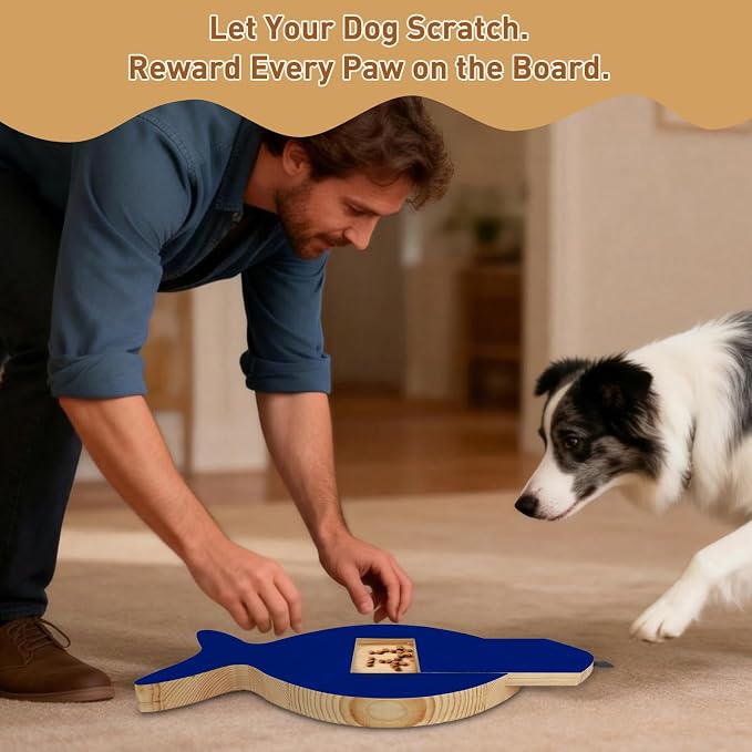 Vivifying Dog Nail Scratch Board with Treat Drawer, Stress-Free Nail Filing Tool for Dogs, Alternative to Clippers for Front Paw Nails, Interactive Training Scratch Pad with Extra Sandpaper (Blue)