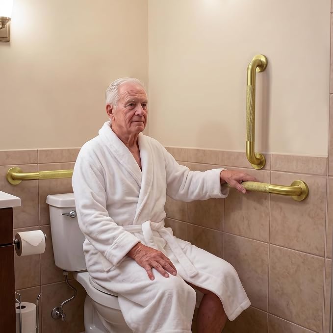 20 Inch Gold Grab Bars for Shower,1.25'' Diameter Heavy Duty Stainless Steel Anti-Slip Bathroom Safety Handicap Grab Bar for Shower, Bathtub & Toilet, Wall Mounted, Supports 500lbs