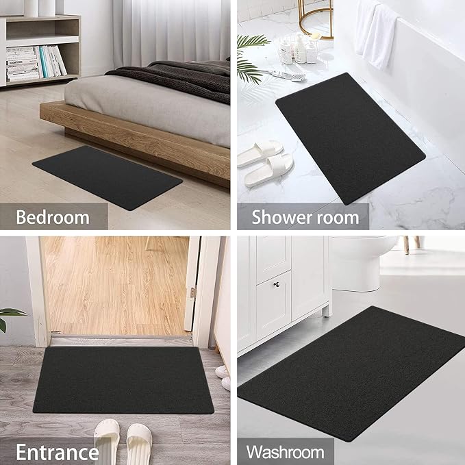 SONGZIMING Shower Mat Non Slip Without Suction Cups, 32x17 Inch, Bath Mat with Drain, Loofah Mat for Textured Surface Tub, Bathroom, Quick Drying, Black