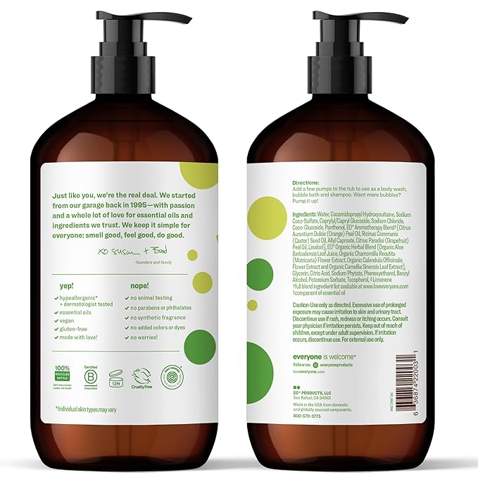 Everyone 3-in-1 Kids Soap, Body Wash, Bubble Bath, Shampoo, 32 Ounce (Pack of 6) Tropical Coconut, made with Essential Oils for Toddlers, tweens and teens