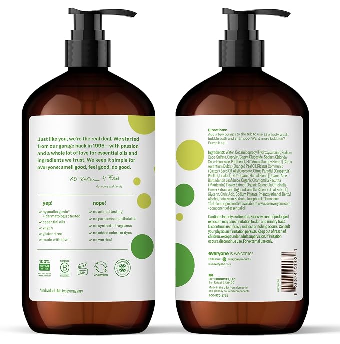 Everyone 3-in-1 Kids Soap, Body Wash, Bubble Bath, Shampoo, 32 Ounce (Pack of 6) Tropical Coconut, made with Essential Oils for Toddlers, tweens and teens