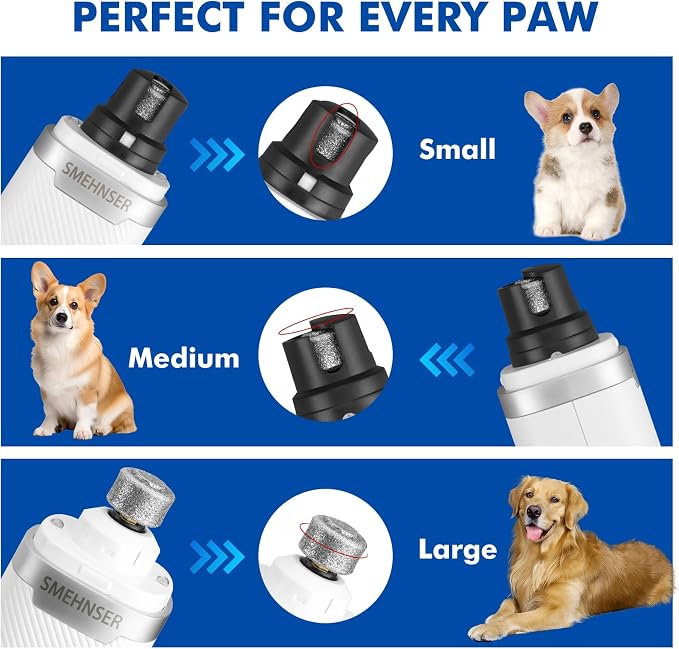Wortade Silent Groom Pro Nail Grinder, 3-Speed Quiet Electric Dog Nail Grinder, Rechargeable Dog Nail Trimmers with 2 LED Lights for Small Large Dogs, Pet Nail Clippers with 2 Grinding Wheels