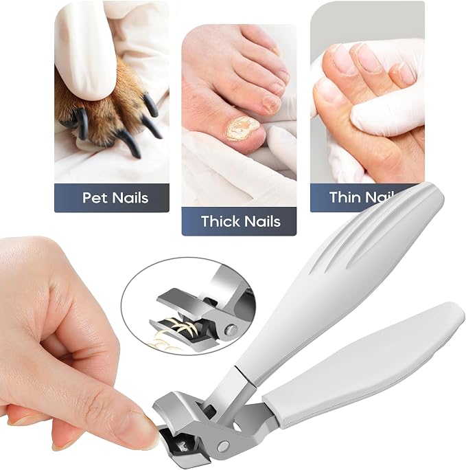 Nail Clippers for Thick Fingernails, Slant Straight Blade Toe Nail Clippers for Thick Toenails, Angled Head Large Toenail Clippers Set for Men Women Seniors, Wide Jaw Long Handle Nail Cutter - 5 Pack
