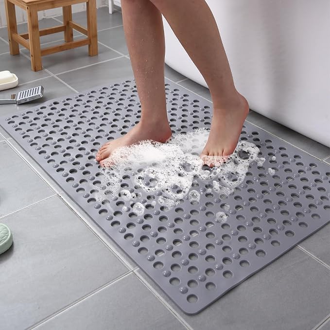 Bath Tub and Shower Mats 27 x 14 Inch Soft Non Slip Bathtub Mat Bathroom Shower Mat with Suction Cups Drain Holes Washable Bathroom Shower Mat