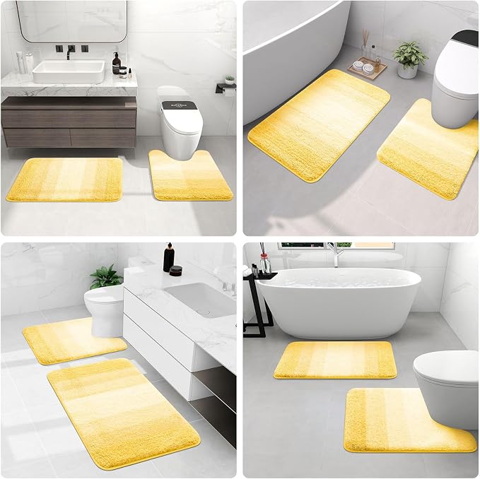 Arotive Microfiber Bathroom Rugs, Shaggy Soft and Absorbent Bath Rug, Thick Plush Machine Washable Dry Bath Mats for Bathroom, Tub and Shower, 24x16, Yellow, Rectangular