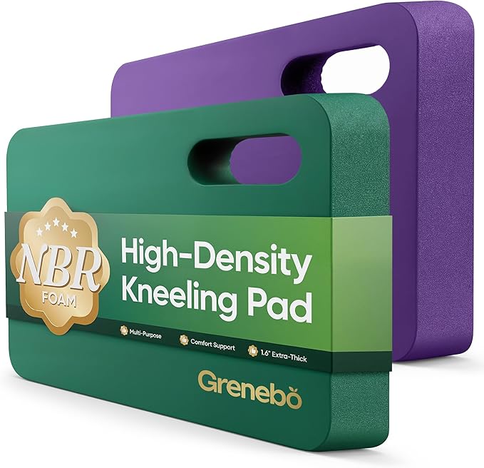 Grenebo High-Density NBR Foam Garden Kneeling Pad, 1.6" Extra Thick Gardening Pads for Kneeling, Ultra Soft Kneeling Pads for Gardening, Work, Exercise, Yoga, 17.3×11×1.6 in (2, Green Purple)