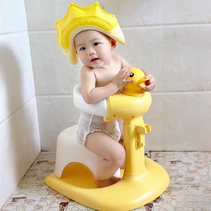 Adjustable Baby Shower Stand, Height (18.5-22.8 Inch) & Width (7.8-13.7 Inch) Adjustable with Anti-Slip Base - Duck Design ABS Bath Rack for Infants 8-24 Months (Supports 40KG) C