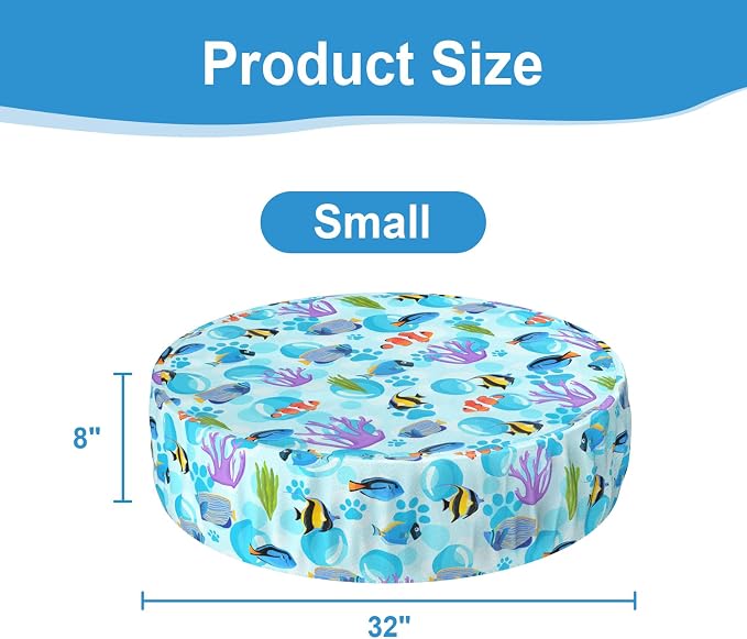 Foldable Round Dog Swimming Pool Cover, for 32 "/63“/48” Collapsible Outdoor Tub, PVC Coating Waterproof and UV Protection, Leakproof Washable Kiddie Pet Small Paddling Bath Accessories