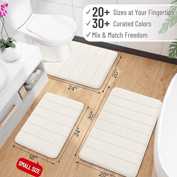 OLANLY Memory Foam Bath Mat 34x21, Super Soft Absorbent Bathroom Rugs, Quick Dry, Machine Washable Shower Floor Rugs, Bathmat Carpet, Bathroom Home Decor Accessories, Ivory