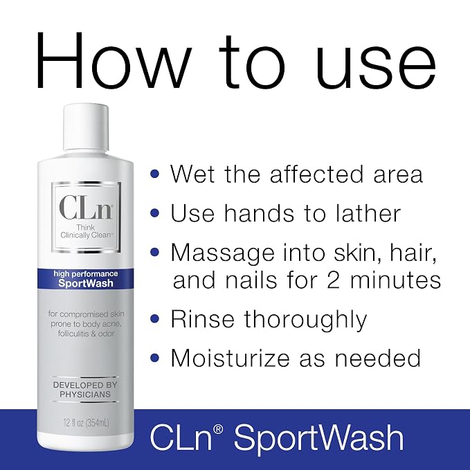 CLn® SportWash – High-Performance Sport Body Wash, For Men & Women Prone to Body Odor, Foot Odor, Ringworm, Folliculitis, & Back Acne, Fragrance-Free & Paraben-Free, 12 fl. oz. (Pack of 2)