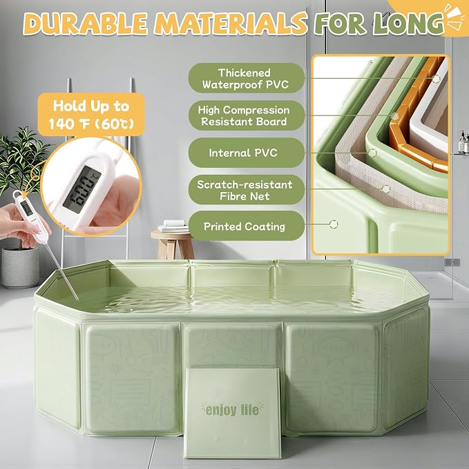 Orzbow Toddler Bathtub, Collapsible Baby Bathtub with Non-Slip Base, Portable Bath Tub for Kids Infant 12 Months+ Travel, Easy to Clean, Stable & Durable, Space-Saving, Green