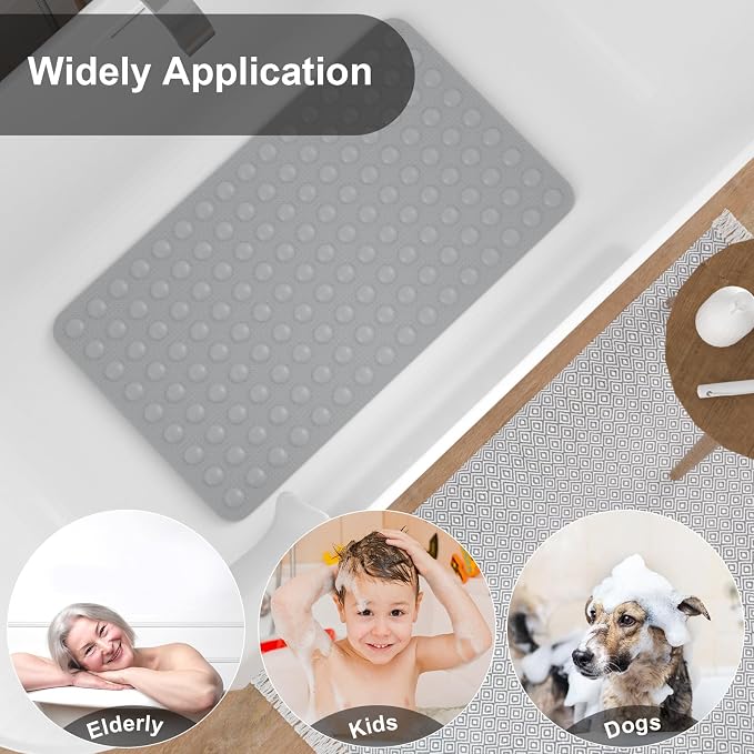 JOYCANO Rubber Bathtub Mat Non Slip, Baby Bath Mat for Tub, Shower Mat Non Slip PVC-Free, Strong Suction and Textured Surface, Non-Toxic, No Chemical Smells, for Kids Elderly Dogs, Grey