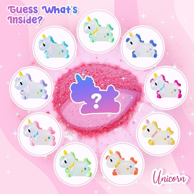 Unicorn Bath Bombs with Surprise Toys Inside, Girls Birthday Gifts | Natural Organic Fizz Bubble Bath, Boo Basket Stuffers, Christmas Stocking Stuffers for Girls, Daughter, Granddaughter, 3+