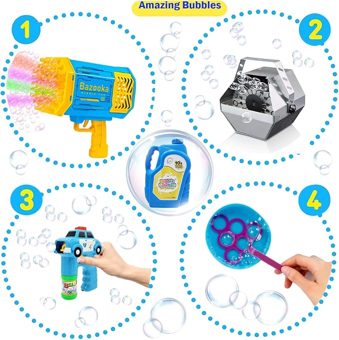 The Dreidel Company Ready Bubble Solution Refill for Toys, Up to 2.5 Gallon, Non-Toxic Large 32oz Ready Liquid for Bubble Machine, Guns, Wands, Lawn Mower Toy (6-Pack)