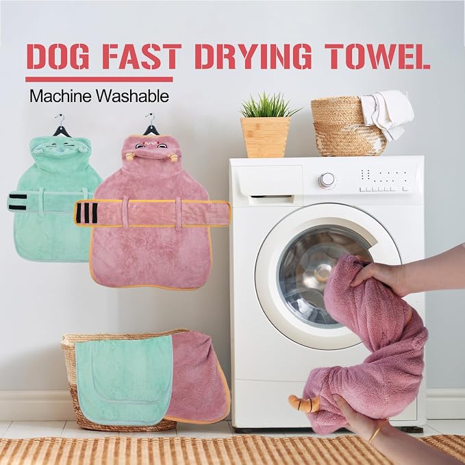 DENTRUN Dog Robes for After Bath Super Absorbent Fast Drying Coat with Hood | with Hood, Bathrobe Beach Essentials, Bath Towel for S/M/L dogs, Bath/Beach/Swimming Towel, Quick Dry Robe, XS-XXL