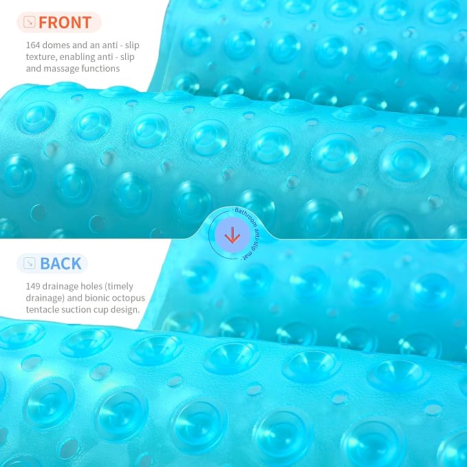 Anti-Slip Bathtub Shower mat, 21×21（ 53×53cm） inch Soft Oversized Machine Washable Non-Slip Bathtub mat with Drainage Holes, Bathroom Floor Suction Cup.（1-Clear Green）