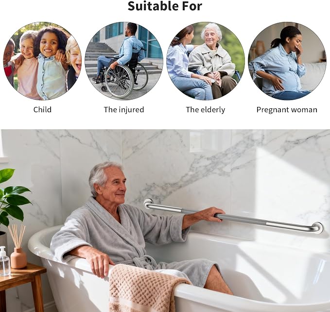 Anti-Slip Shower Grab Bar 48 Inch, ZUXET Brushed Nickel Extra Long Handicap Grab Bar w/Knurled Grip, Stainless Steel Bathroom Handrail for Toilet Shower Bathtub, Safety Support Bar for Seniors Elderly