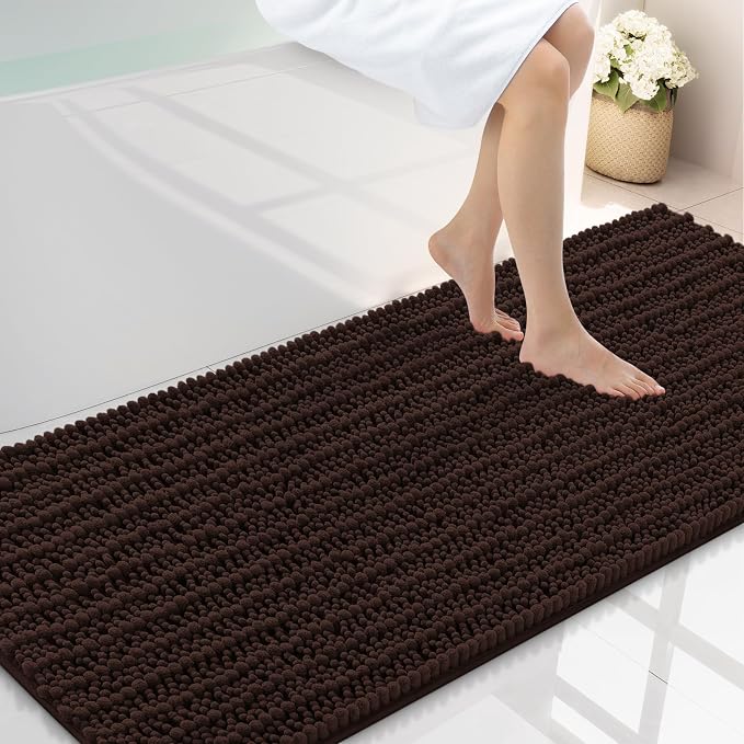Smiry Bathroom Rugs Mat 59x20, Extra Soft Absorbent Chenille Bath Rugs, Non Slip Rubber Backing Machine Washable Quick Dry Bath Mats for Bathroom Floor, Tub, Shower, Home Decor Accessories, Brown